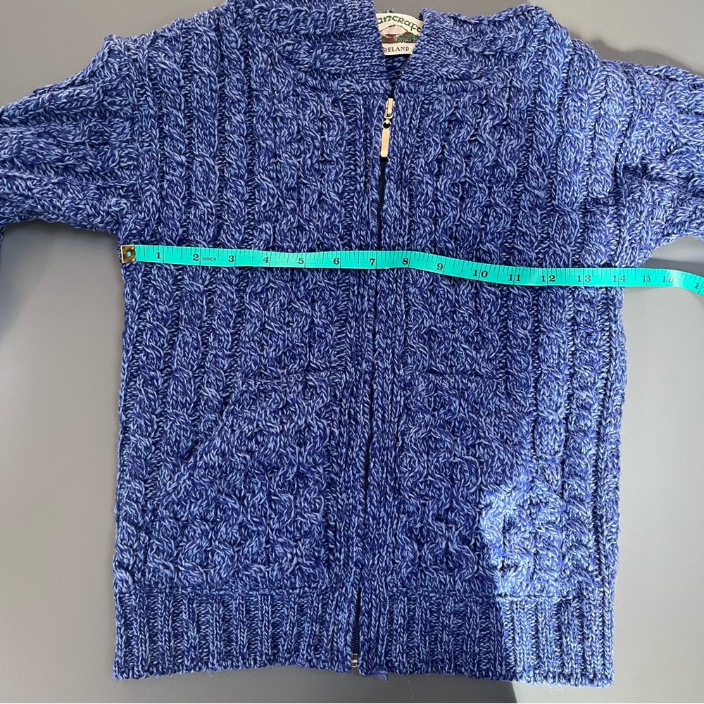 Aran Crafts Ireland Merino Wool Full Zip Sweater Jacket Size 6-7 Unisex Hooded - Picture 8 of 9